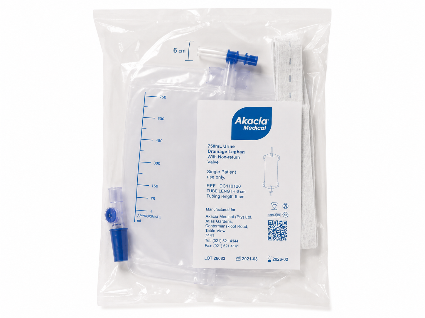 Urine Leg Bag short 6cm 750ml