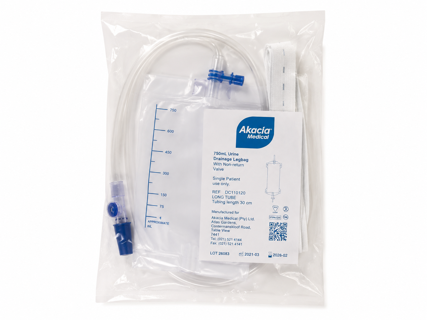 Urine Leg Bag Long 30cm 750ml